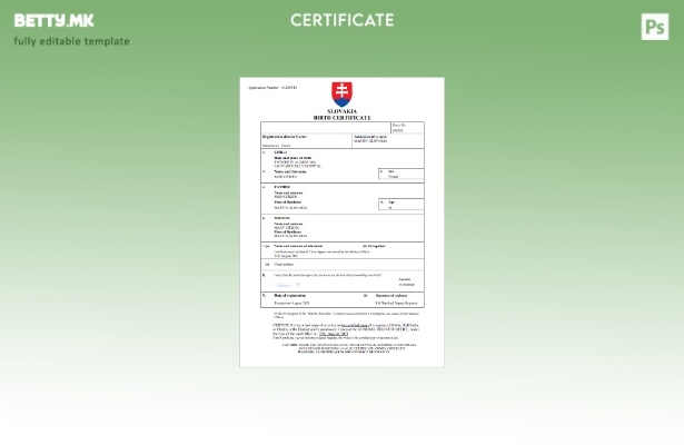 модерен стил Словачка извод од матична книга на родени Шаблон за Word и PDF